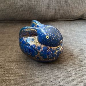 Vintage Papier Mache & Wood Hand Painted Bunny Rabbit Trinket Box Made in India